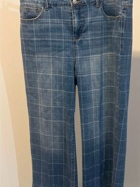 Plaid Wide-Leg Jeans in Blue